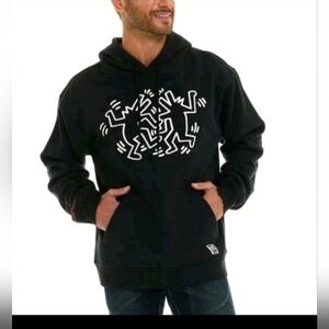 Keith Haring  Graphic Hoodie Pullover Kangaroo Pocket, BLACK, Size: XXL